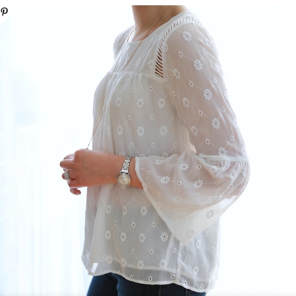 Loft Daisy Bell Sleeve Top White Eyelet